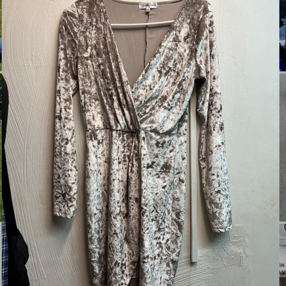 Gray Crushed Velvet Dress